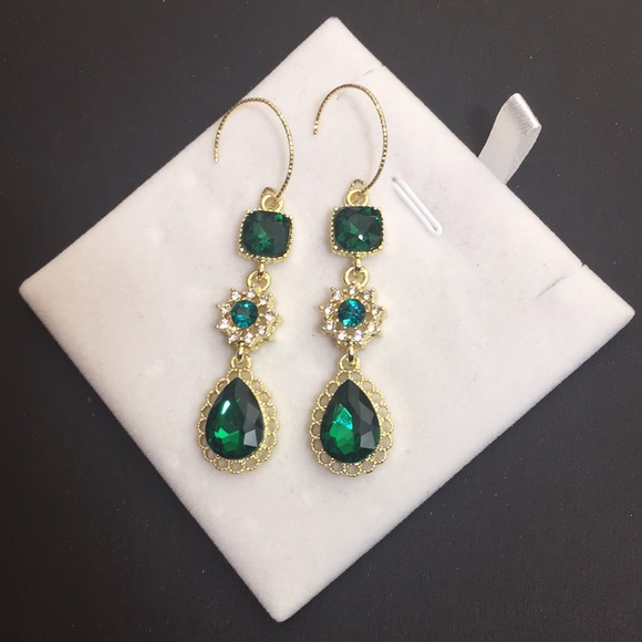 🍏50% OFF/3+...Emerald Green Crystals Dangle Earrings - Picture 7 of 10